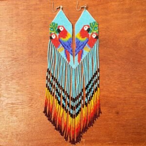 Brincos Miçanga Tapirapé 26 cm - Arara - Azul Turquesa