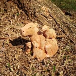 Capivara com Filhotes - Natural - 13 x 12 x 13 cm