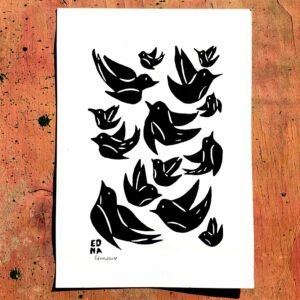 Xilogravura Edna Silva P09 - Passarinhos - PB - 33 x 24 cm