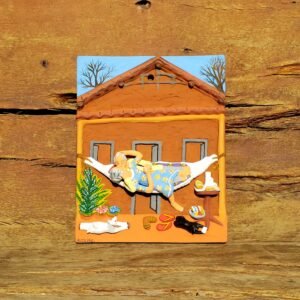 Quadro Barro Família Cândido - Amor na Rede - 28 x 22 cm